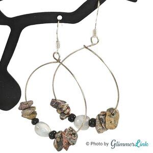 Bohemian Beaded Silver Tone Hoop Earrings